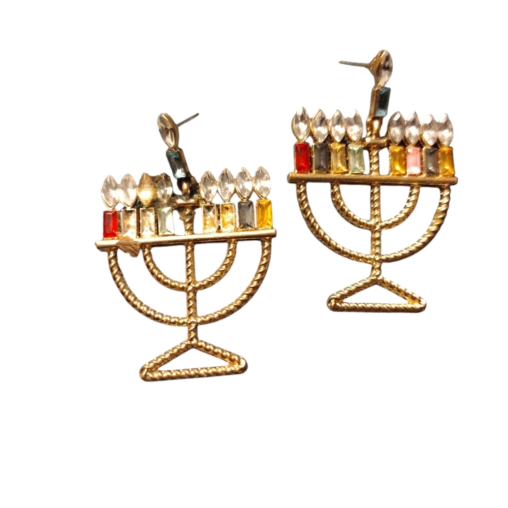 Vintage Rare Gold Hannuka Manora Earrings 🔥
